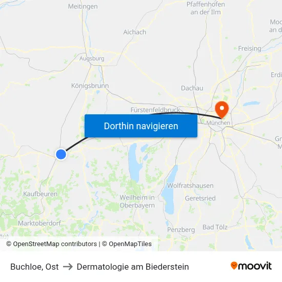 Buchloe, Ost to Dermatologie am Biederstein map