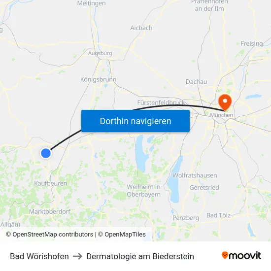 Bad Wörishofen to Dermatologie am Biederstein map
