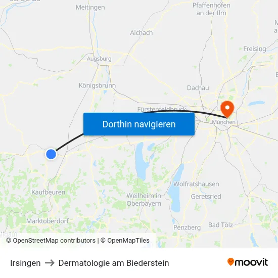 Irsingen to Dermatologie am Biederstein map