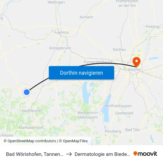Bad Wörishofen, Tannenbaum to Dermatologie am Biederstein map