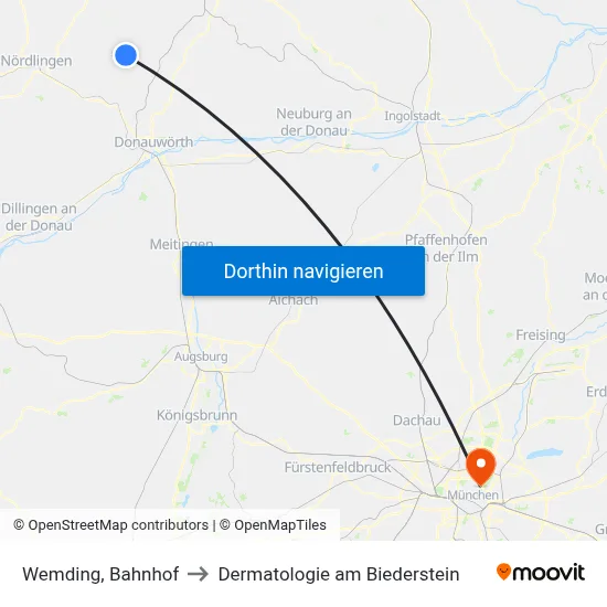 Wemding, Bahnhof to Dermatologie am Biederstein map