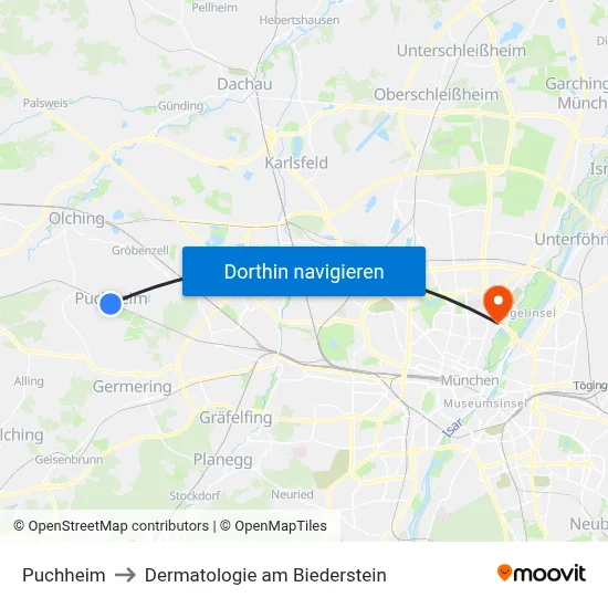 Puchheim to Dermatologie am Biederstein map