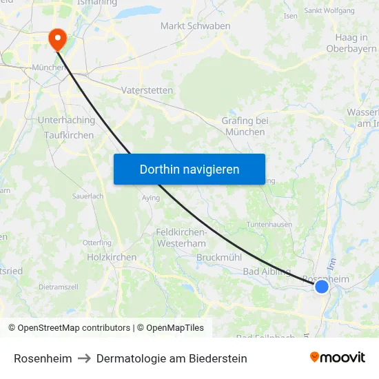 Rosenheim to Dermatologie am Biederstein map