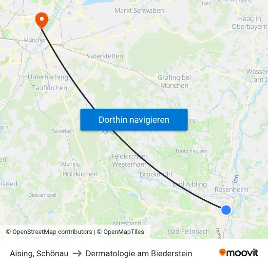 Aising, Schönau to Dermatologie am Biederstein map