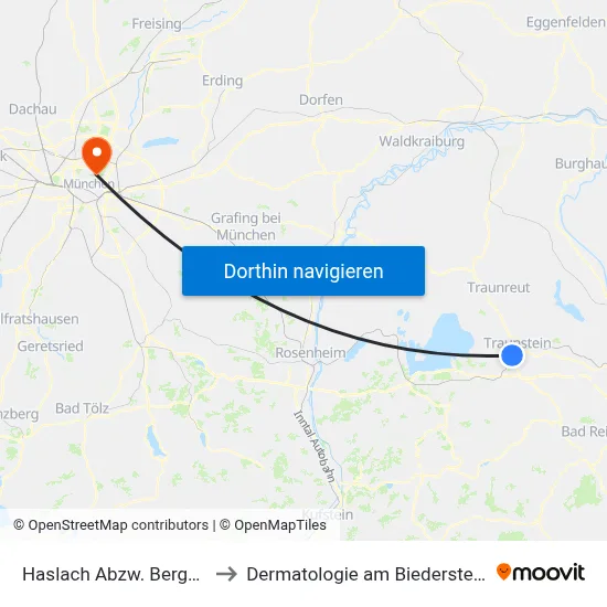 Haslach Abzw. Bergen to Dermatologie am Biederstein map