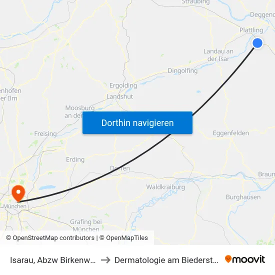 Isarau, Abzw Birkenweg to Dermatologie am Biederstein map
