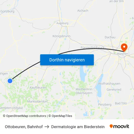 Ottobeuren, Bahnhof to Dermatologie am Biederstein map