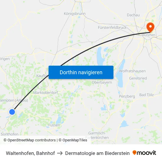 Waltenhofen, Bahnhof to Dermatologie am Biederstein map