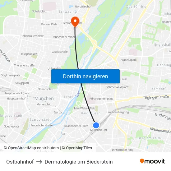 Ostbahnhof to Dermatologie am Biederstein map