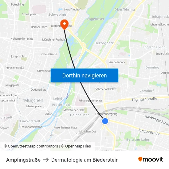 Ampfingstraße to Dermatologie am Biederstein map