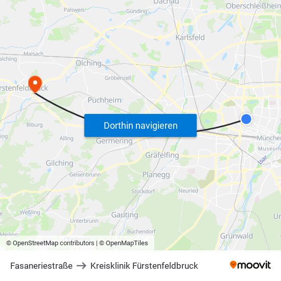 Fasaneriestraße to Kreisklinik Fürstenfeldbruck map