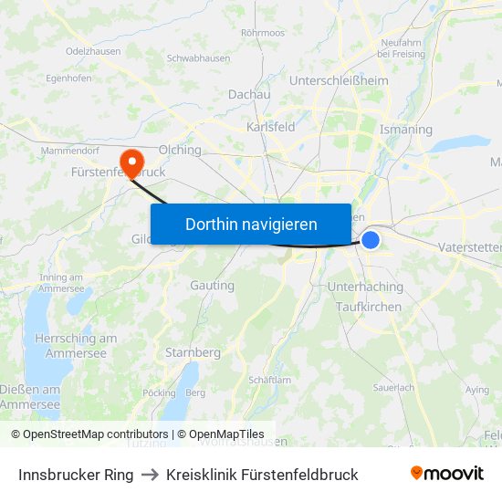 Innsbrucker Ring to Kreisklinik Fürstenfeldbruck map