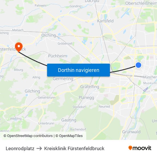 Leonrodplatz to Kreisklinik Fürstenfeldbruck map