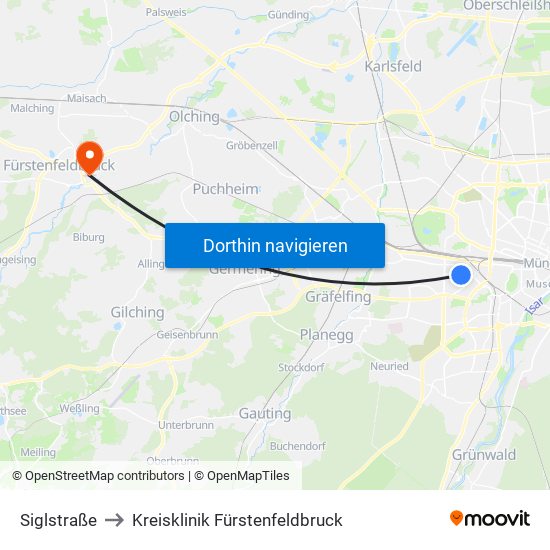 Siglstraße to Kreisklinik Fürstenfeldbruck map