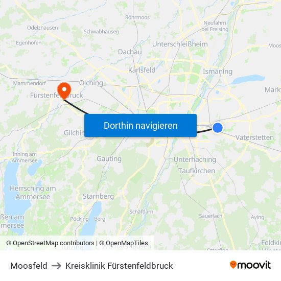 Moosfeld to Kreisklinik Fürstenfeldbruck map