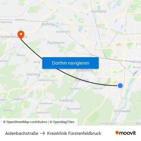 Aidenbachstraße to Kreisklinik Fürstenfeldbruck map