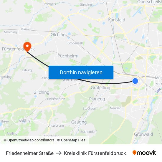 Friedenheimer Straße to Kreisklinik Fürstenfeldbruck map