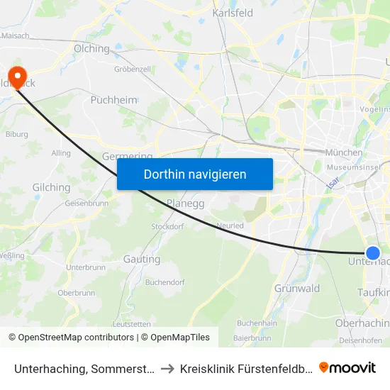 Unterhaching, Sommerstraße to Kreisklinik Fürstenfeldbruck map