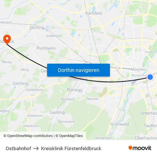 Ostbahnhof to Kreisklinik Fürstenfeldbruck map