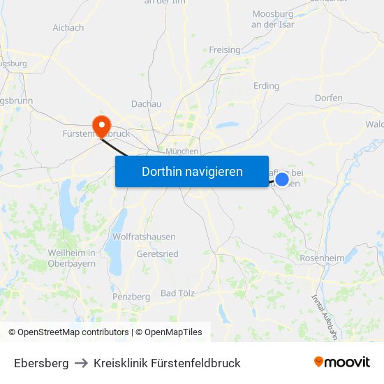 Ebersberg to Kreisklinik Fürstenfeldbruck map