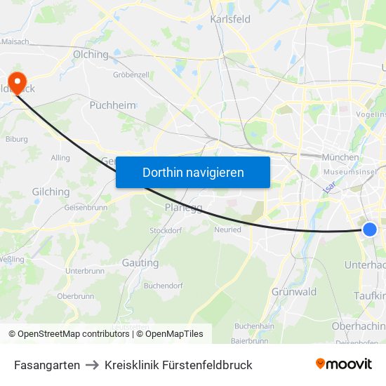 Fasangarten to Kreisklinik Fürstenfeldbruck map