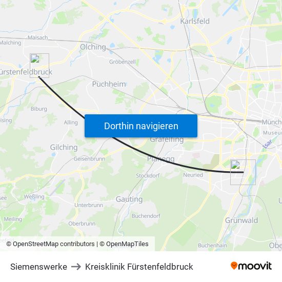 Siemenswerke to Kreisklinik Fürstenfeldbruck map