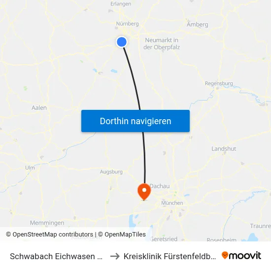 Schwabach Eichwasen Nord to Kreisklinik Fürstenfeldbruck map