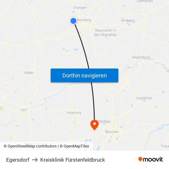 Egersdorf to Kreisklinik Fürstenfeldbruck map