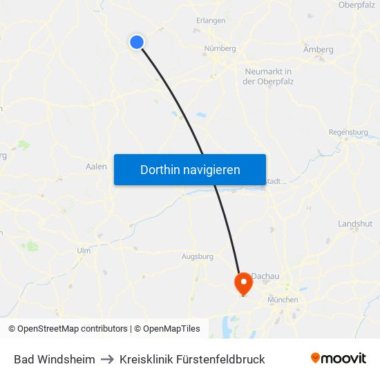 Bad Windsheim to Kreisklinik Fürstenfeldbruck map