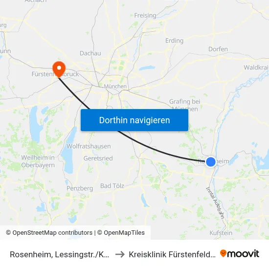 Rosenheim, Lessingstr./Kaserne to Kreisklinik Fürstenfeldbruck map