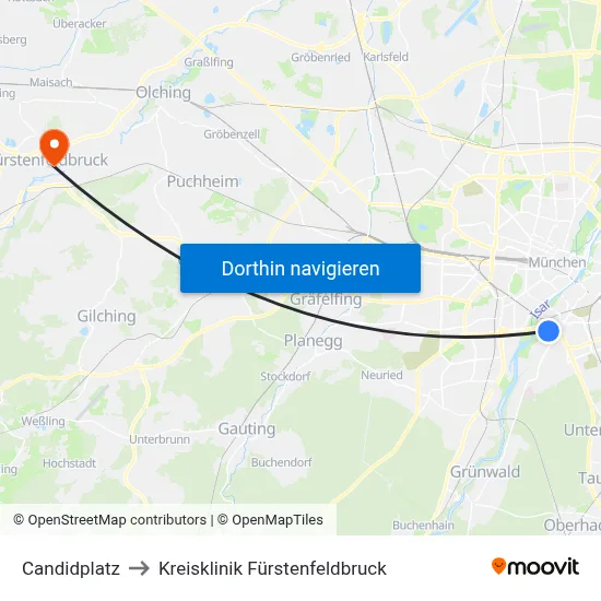 Candidplatz to Kreisklinik Fürstenfeldbruck map