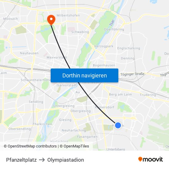 Pfanzeltplatz to Olympiastadion map