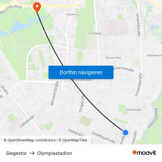 Siegestor to Olympiastadion map