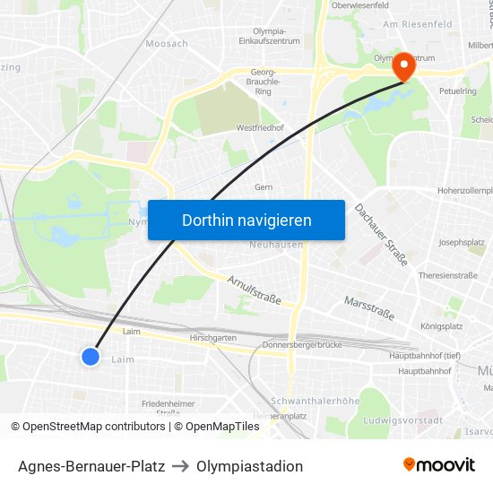 Agnes-Bernauer-Platz to Olympiastadion map