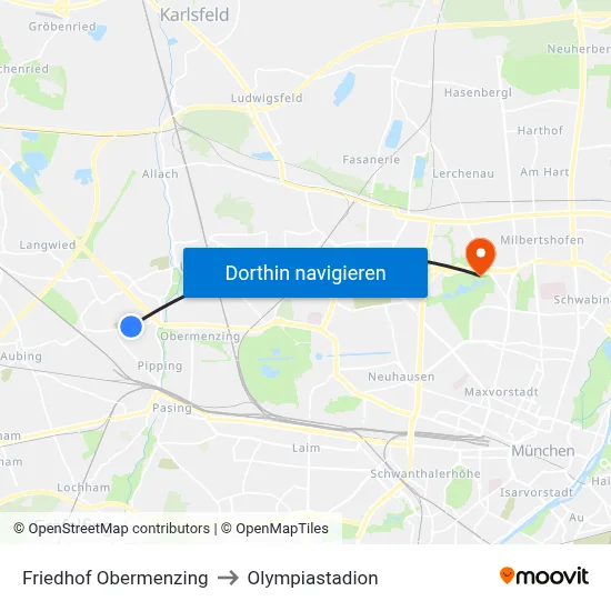 Friedhof Obermenzing to Olympiastadion map