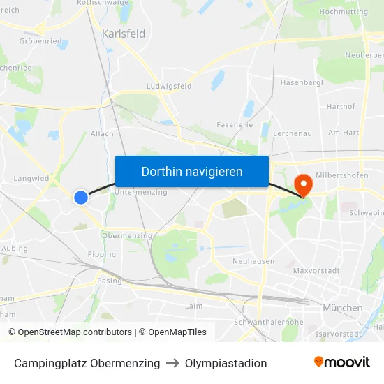 Campingplatz Obermenzing to Olympiastadion map