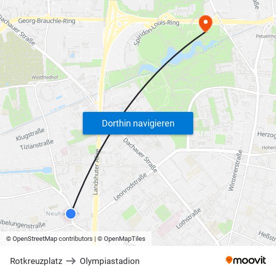 Rotkreuzplatz to Olympiastadion map