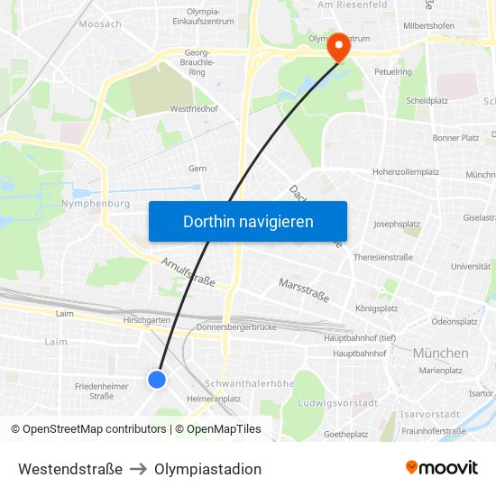 Westendstraße to Olympiastadion map