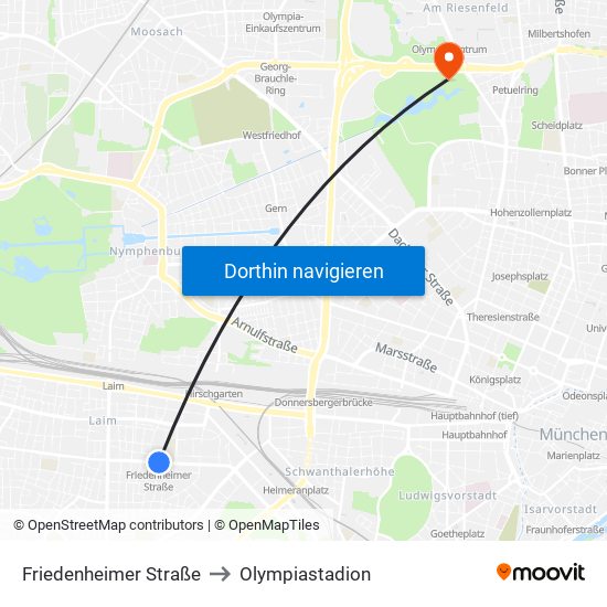 Friedenheimer Straße to Olympiastadion map