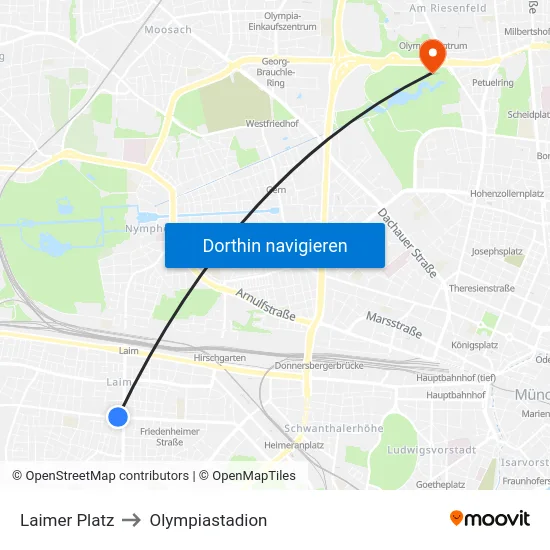 Laimer Platz to Olympiastadion map