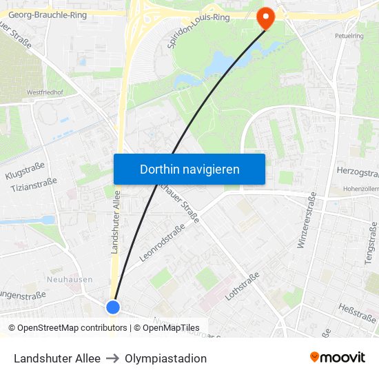 Landshuter Allee to Olympiastadion map