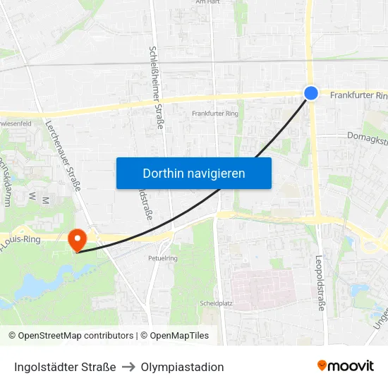Ingolstädter Straße to Olympiastadion map
