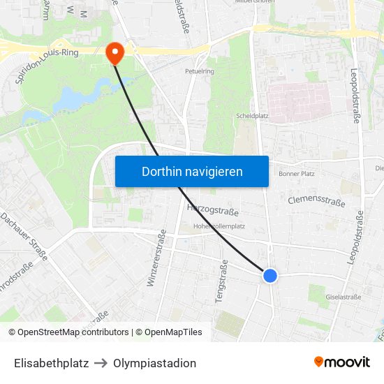 Elisabethplatz to Olympiastadion map