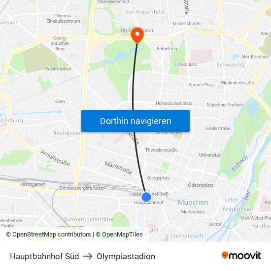 Hauptbahnhof Süd to Olympiastadion map