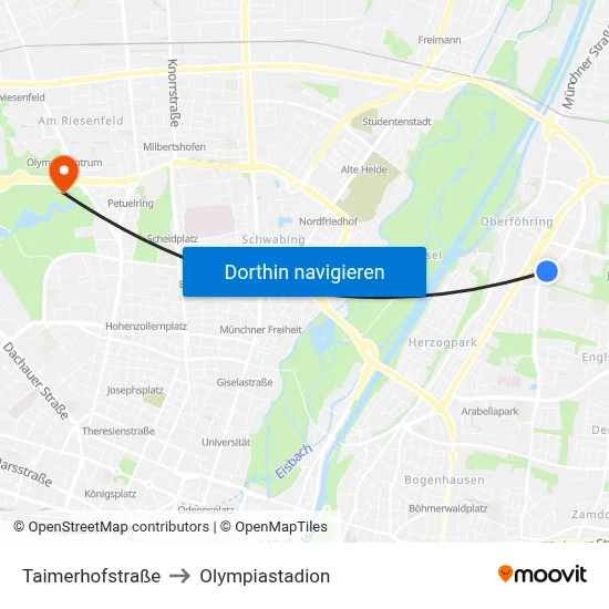 Taimerhofstraße to Olympiastadion map