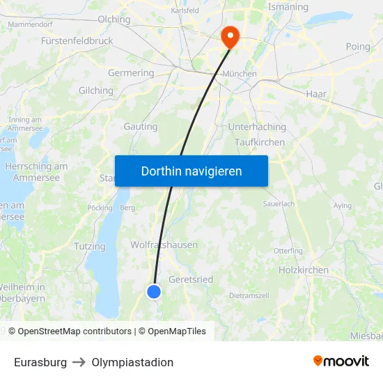 Eurasburg to Olympiastadion map