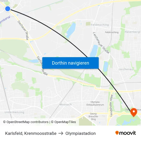 Karlsfeld, Krenmoosstraße to Olympiastadion map