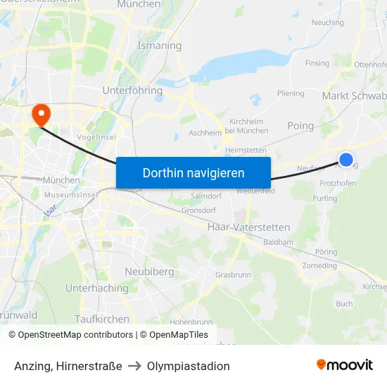 Anzing, Hirnerstraße to Olympiastadion map