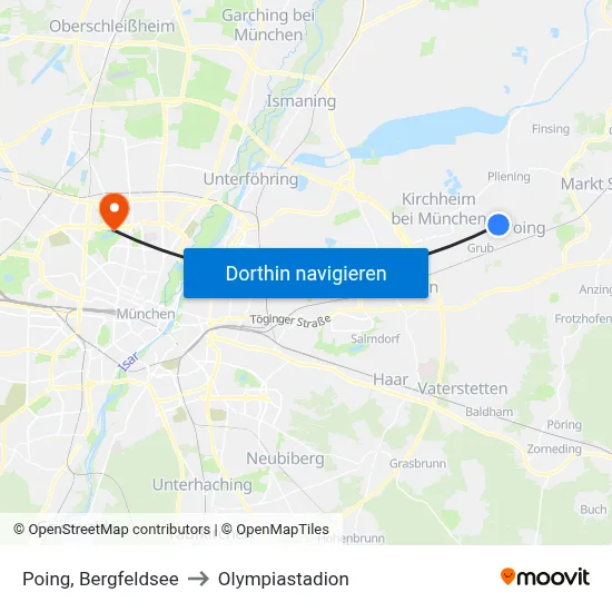 Poing, Bergfeldsee to Olympiastadion map