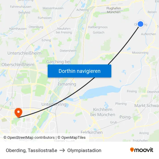 Oberding, Tassilostraße to Olympiastadion map